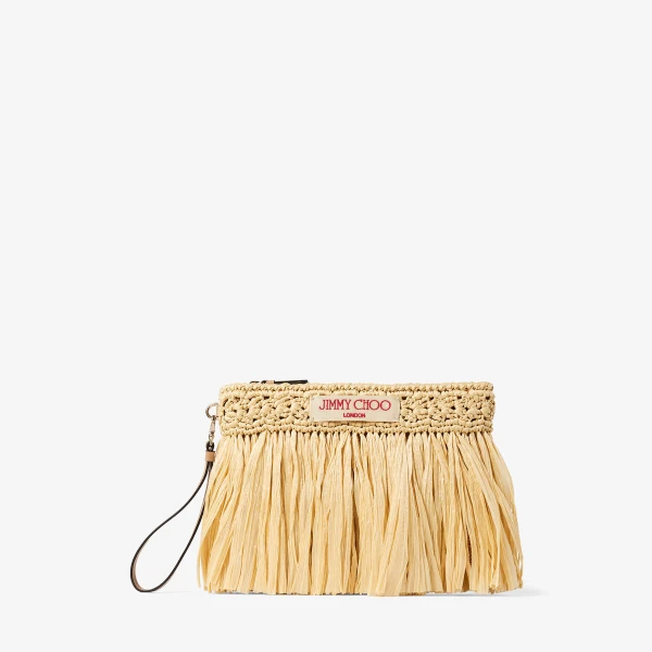 Natural and Light Gold Jimmy Choo Zipped Flat Pouch, view 2 | Clutch Bags