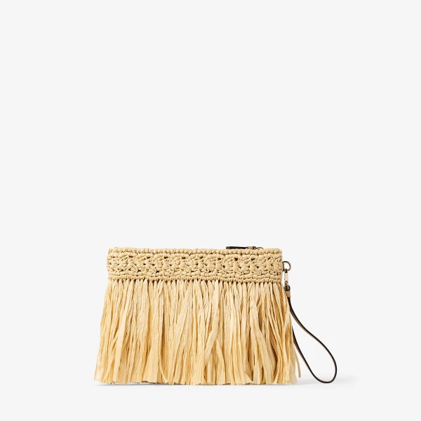 Natural and Light Gold Jimmy Choo Zipped Flat Pouch, view 4 | Clutch Bags