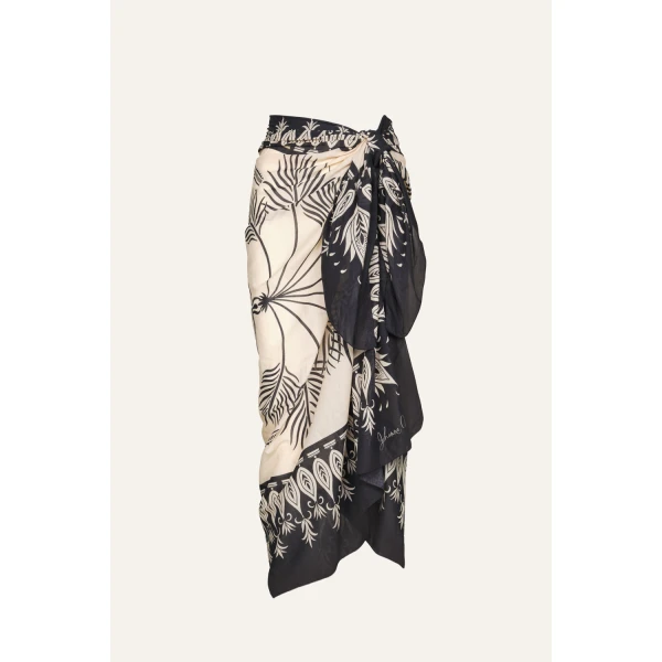 Johanna Ortiz Solar Drift Object Pareo in Ecru and Black | Beachwear | Coveti