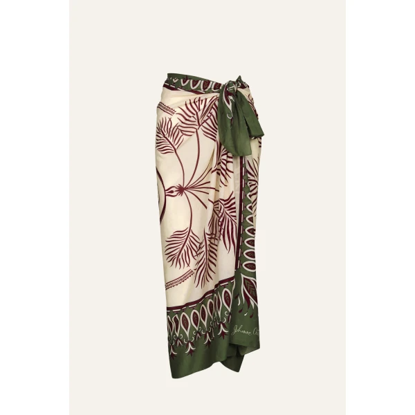 Johanna Ortiz Solar Drift Object Pareo in Ecru and Green | Beachwear | Coveti