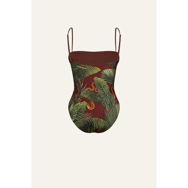Johanna Ortiz Whispering Tides One Piece in Wine and Green | Swimsuits | Coveti