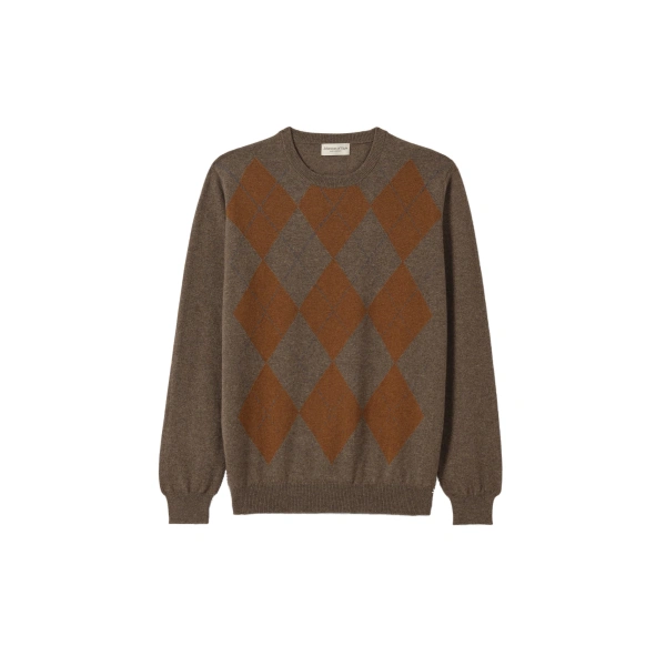 Johnstons of Elgin Argyll Brown Cashmere Jumper | Men Knitwear | Coveti