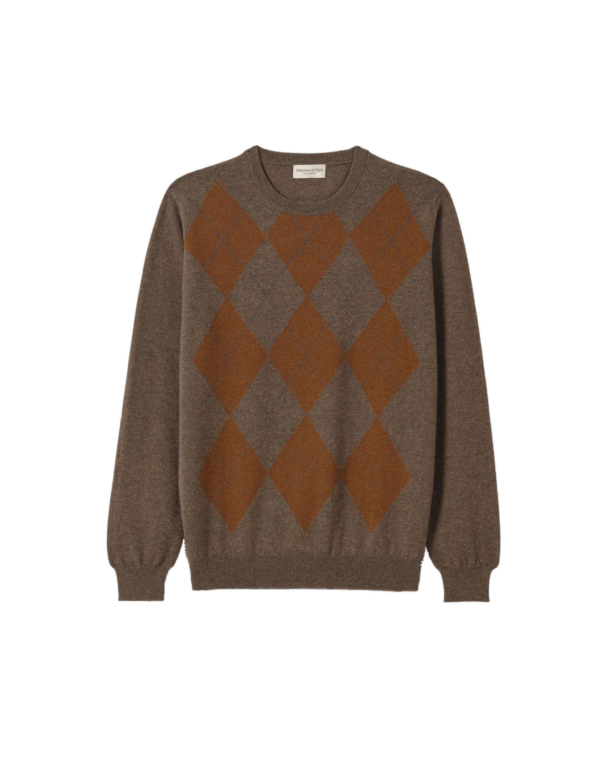 Johnstons of Elgin Argyll Brown Cashmere Jumper Johnstons of Elgin Argyll Brown Cashmere Jumper | Men Knitwear | Coveti