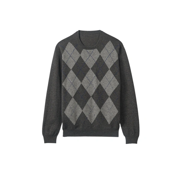 Johnstons of Elgin Argyll Mid Grey Cashmere Jumper | Men Knitwear | Coveti