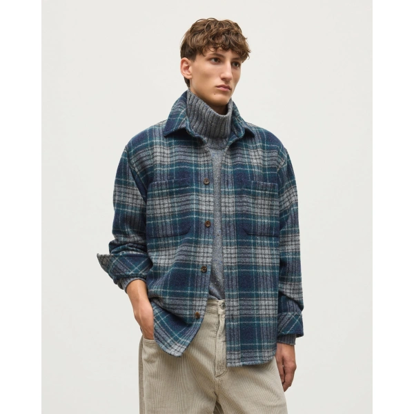 Johnstons of Elgin Atholl Navy & Bottle Green Plaid Overshirt
