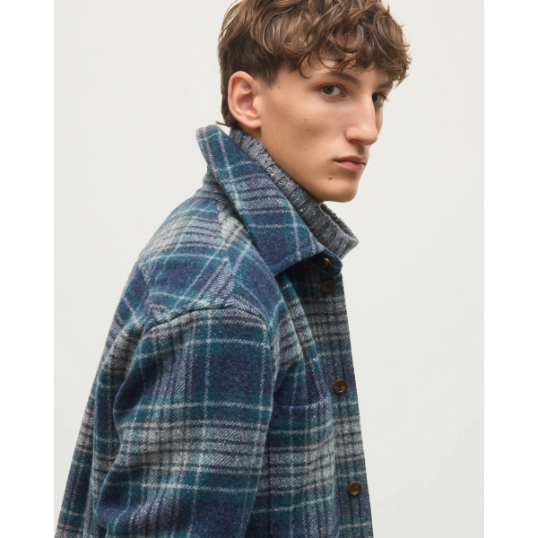 Johnstons of Elgin Atholl Navy & Bottle Green Plaid Overshirt