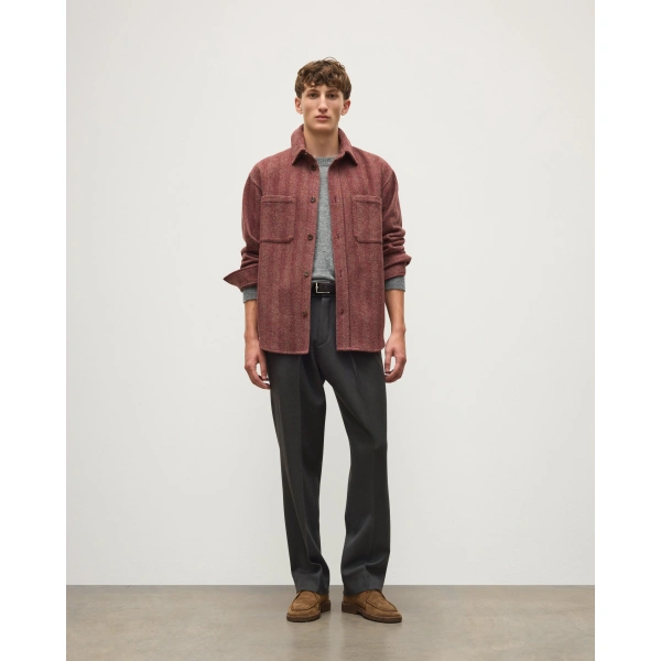 Johnstons of Elgin Atholl Red Herringbone Overshirt
