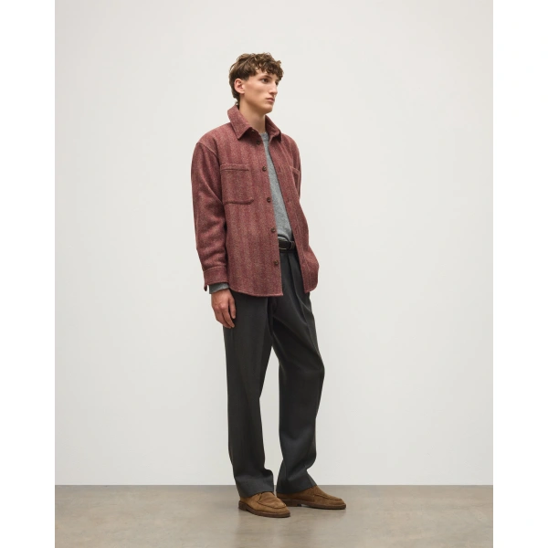 Johnstons of Elgin Atholl Red Herringbone Overshirt