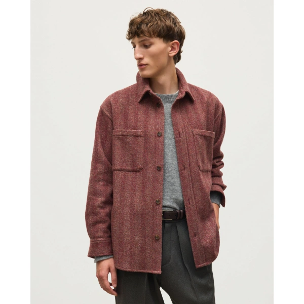 Johnstons of Elgin Atholl Red Herringbone Overshirt