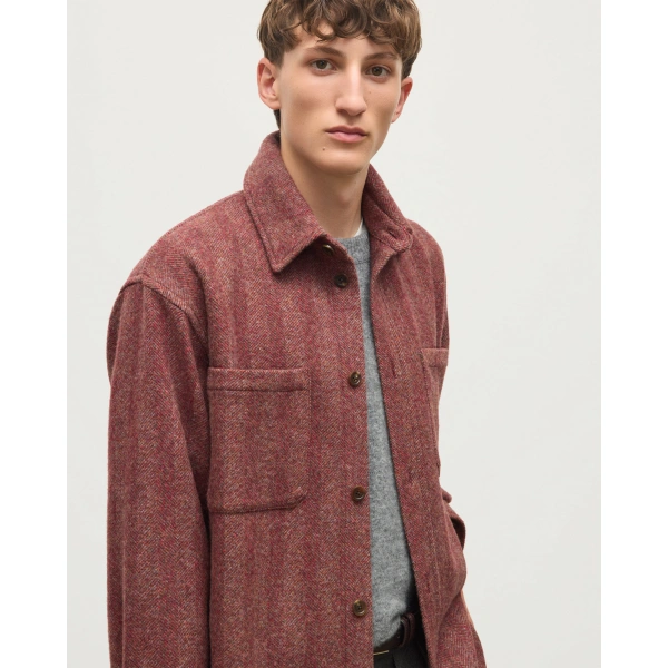 Johnstons of Elgin Atholl Red Herringbone Overshirt