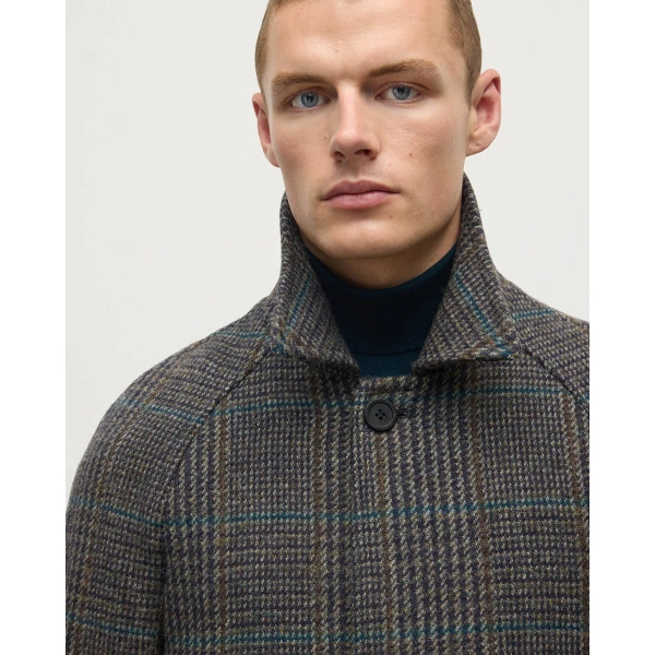 Johnstons of Elgin Balmacaan Dark Slate Check Coat