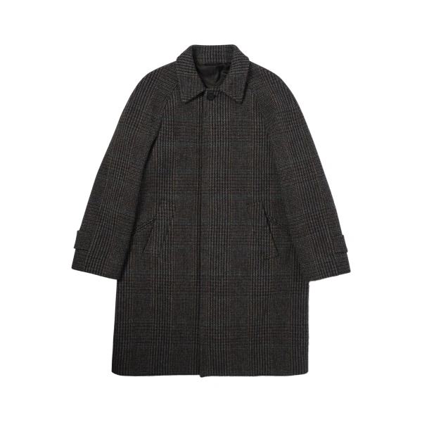 Johnstons of Elgin Balmacaan Dark Slate Check Coat | Men Coats | Coveti