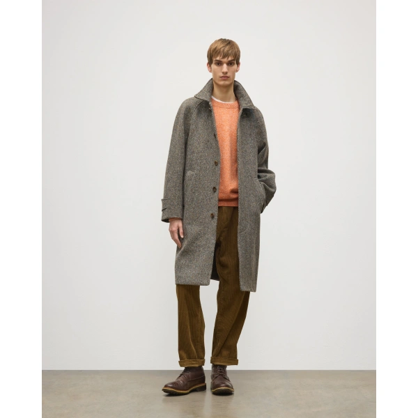 Johnstons of Elgin Balmacaan Rust & Petrol Herringbone Coat