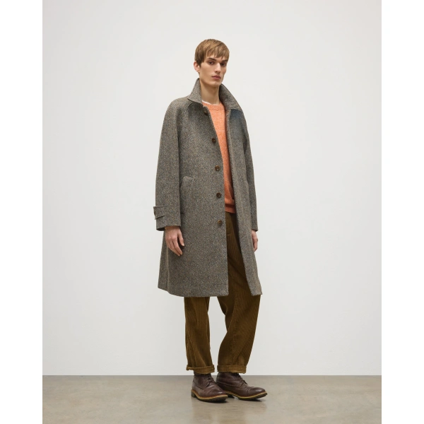 Johnstons of Elgin Balmacaan Rust & Petrol Herringbone Coat