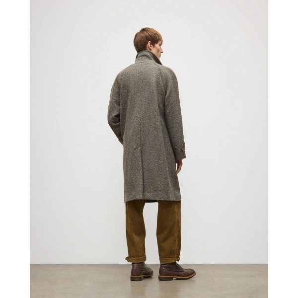 Johnstons of Elgin Balmacaan Rust & Petrol Herringbone Coat