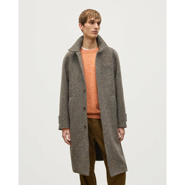Johnstons of Elgin Balmacaan Rust & Petrol Herringbone Coat