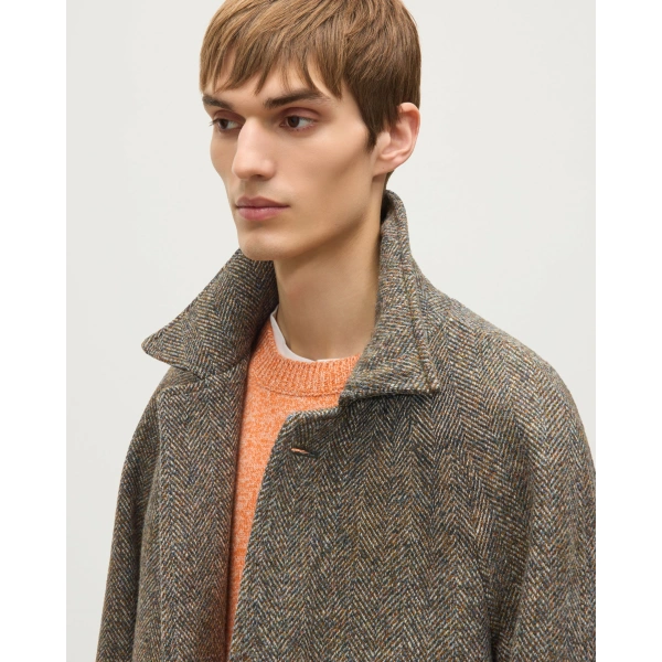 Johnstons of Elgin Balmacaan Rust & Petrol Herringbone Coat