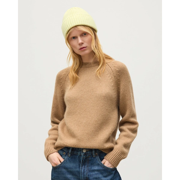 Johnstons of Elgin Bay Camel Marl Cashmere & Cotton Jumper