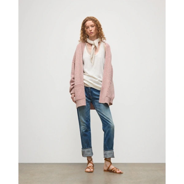 Johnstons of Elgin Bay Pink Marl Cashmere & Cotton Cardigan