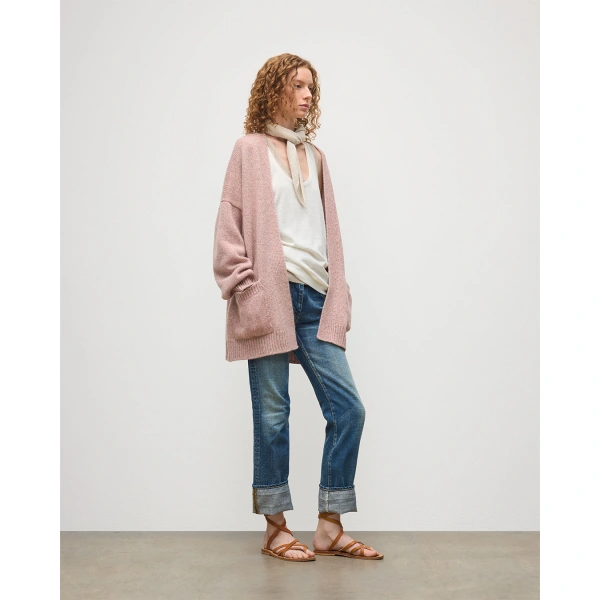 Johnstons of Elgin Bay Pink Marl Cashmere & Cotton Cardigan