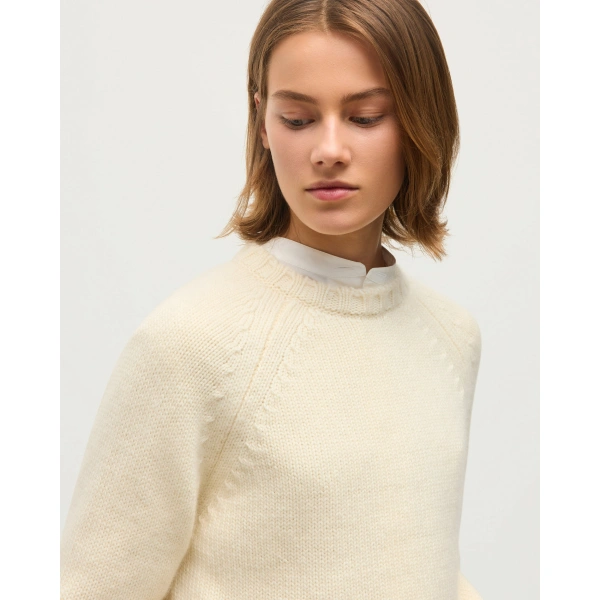 Johnstons of Elgin Bay White Marl Cashmere & Cotton Jumper