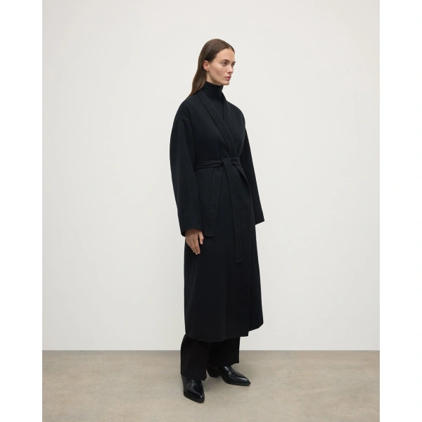 Johnstons of Elgin Black Cashmere Wrap Coat