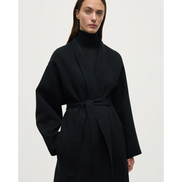 Johnstons of Elgin Black Cashmere Wrap Coat