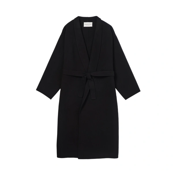 Johnstons of Elgin Black Cashmere Wrap Coat | Wool Coat | Coveti