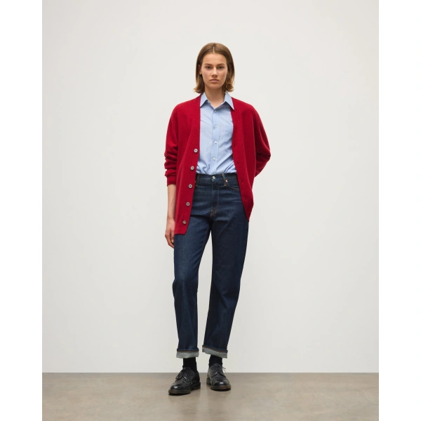 Johnstons of Elgin Boyce Red Brushed Cashmere-Silk Cardigan