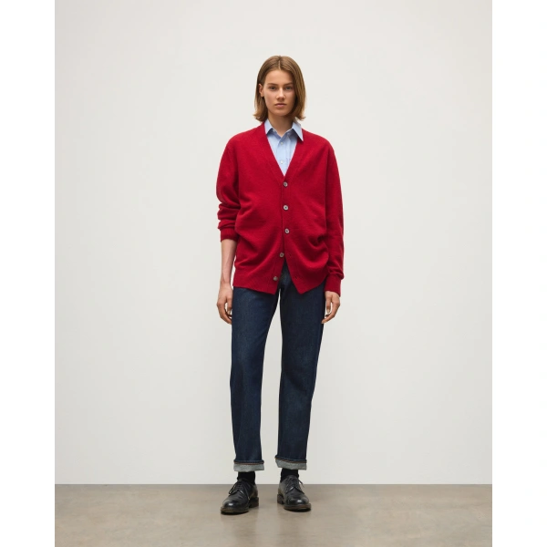 Johnstons of Elgin Boyce Red Brushed Cashmere-Silk Cardigan