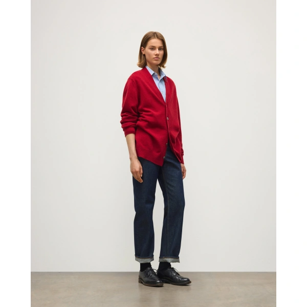 Johnstons of Elgin Boyce Red Brushed Cashmere-Silk Cardigan