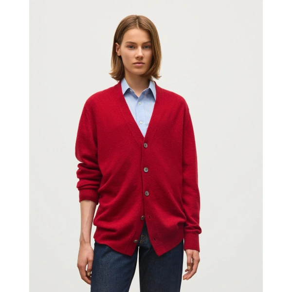 Johnstons of Elgin Boyce Red Brushed Cashmere-Silk Cardigan