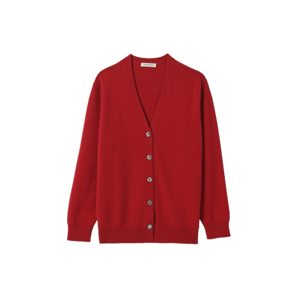 Johnstons of Elgin Boyce Red Brushed Cashmere-Silk Cardigan | Cardigan | Coveti