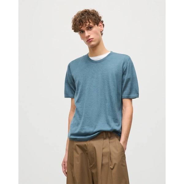 Johnstons of Elgin Boyd Blue Superfine Cashmere T-Shirt