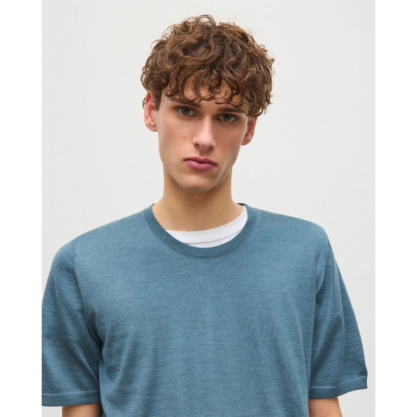 Johnstons of Elgin Boyd Blue Superfine Cashmere T-Shirt