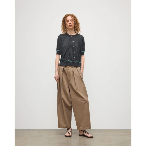 Johnstons of Elgin Brae Dark Grey Merino Short Sleeve Cardigan