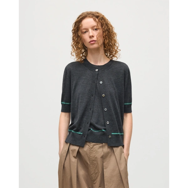 Johnstons of Elgin Brae Dark Grey Merino Short Sleeve Cardigan