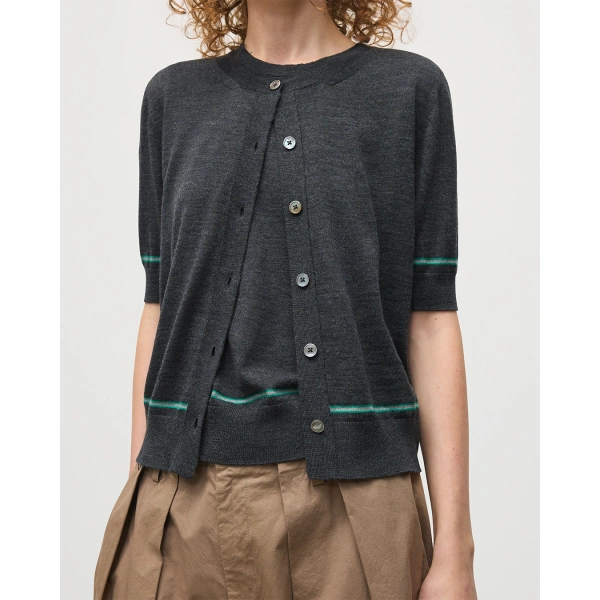 Johnstons of Elgin Brae Dark Grey Merino Short Sleeve Cardigan