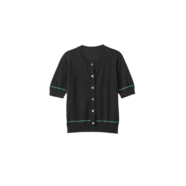 Johnstons of Elgin Brae Dark Grey Merino Short Sleeve Cardigan | Cardigan | Coveti
