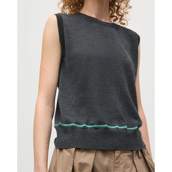 Johnstons of Elgin Brae Dark Grey Merino Sleeveless Tank