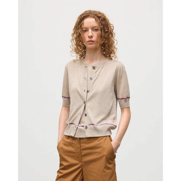 Johnstons of Elgin Brae Natural Merino Short Sleeve Cardigan