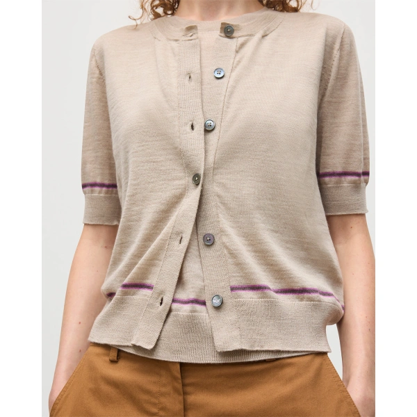 Johnstons of Elgin Brae Natural Merino Short Sleeve Cardigan