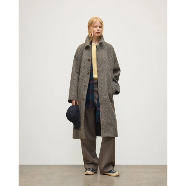 Johnstons of Elgin Brodie Rust & Petrol Herringbone Wool Car Coat