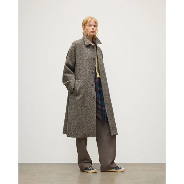 Johnstons of Elgin Brodie Rust & Petrol Herringbone Wool Car Coat