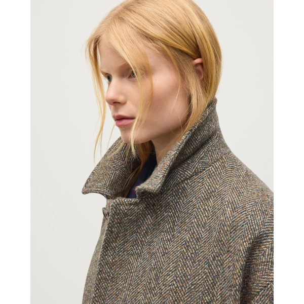 Johnstons of Elgin Brodie Rust & Petrol Herringbone Wool Car Coat