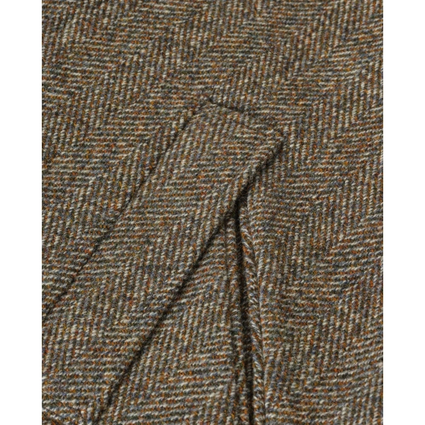 Johnstons of Elgin Brodie Rust & Petrol Herringbone Wool Car Coat