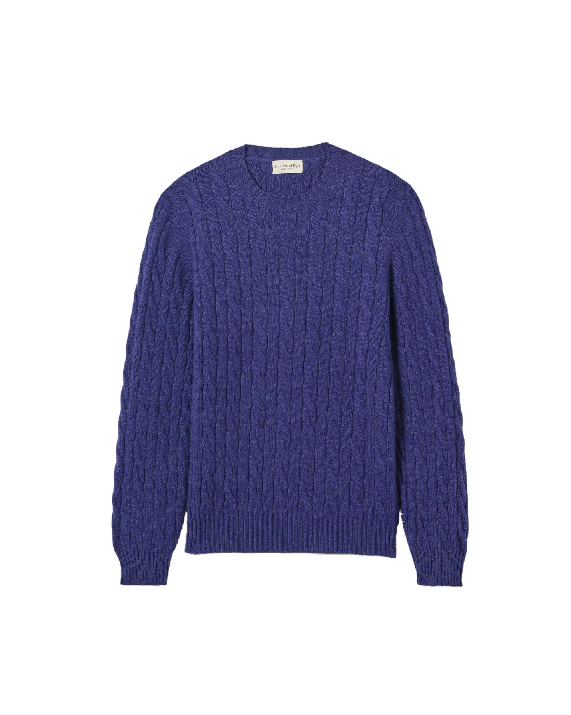 Johnstons of Elgin Calder Blue Cable Cashmere Jumper Johnstons of Elgin Calder Blue Cable Cashmere Jumper | Men Knitwear | Coveti