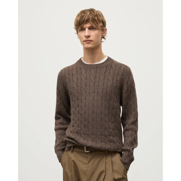 Johnstons of Elgin Calder Brown Cable Cashmere Jumper