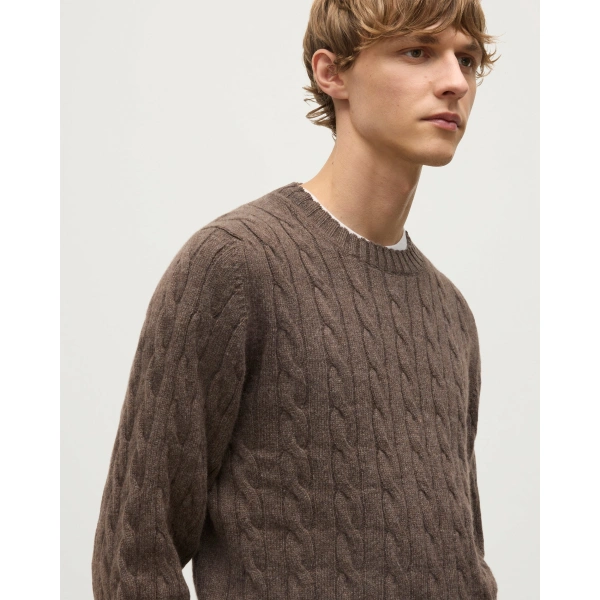 Johnstons of Elgin Calder Brown Cable Cashmere Jumper