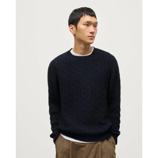 Johnstons of Elgin Calder Dark Blue Cable Cashmere Jumper
